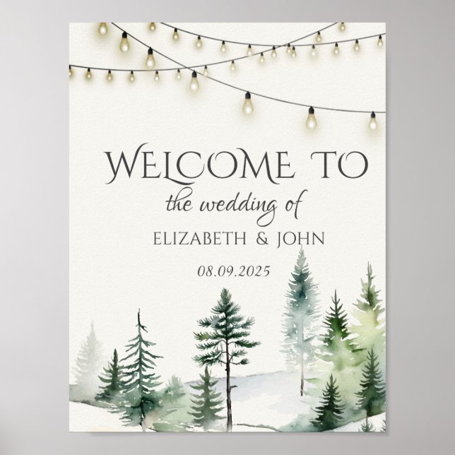Affiche Forêt de pins, Mariage avec guirlandes lumineuses (Devant)