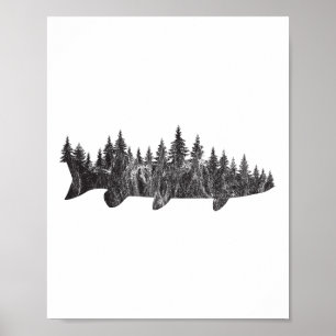 Affiche Forêt de pins Musky Treeline - Angle de pêche en p