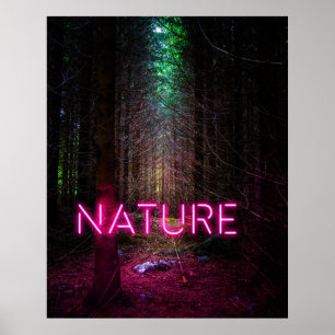 Affiche Forêt de sapins mystérieuse néon magenta nature