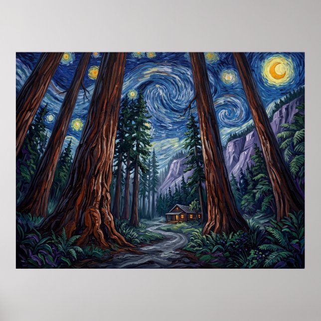 Affiche Forêt de séquoias Nuit étoilée (Devant)