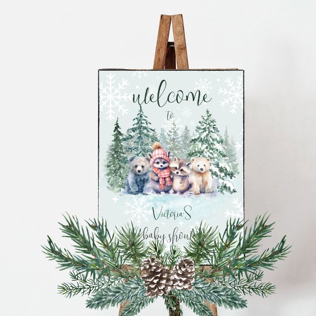Affiche Forêt d'hiver Animaux Aventure Attend Baby shower (Créateur téléchargé)
