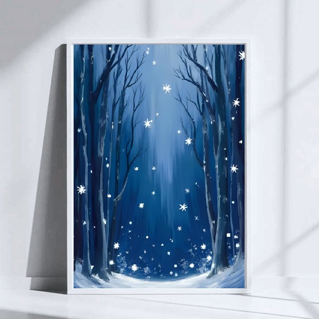 Affiche Forêt d'hiver bleue enneigée Peinture à l'aquarell (Créateur téléchargé)