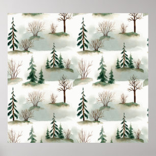 Affiche Forêt d'hiver : Flou vert à main