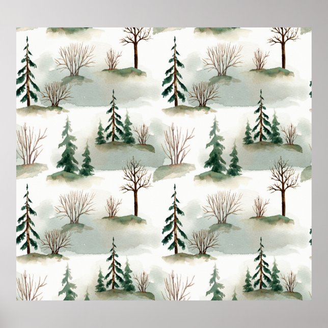 Affiche Forêt d'hiver : Flou vert à main (Devant)