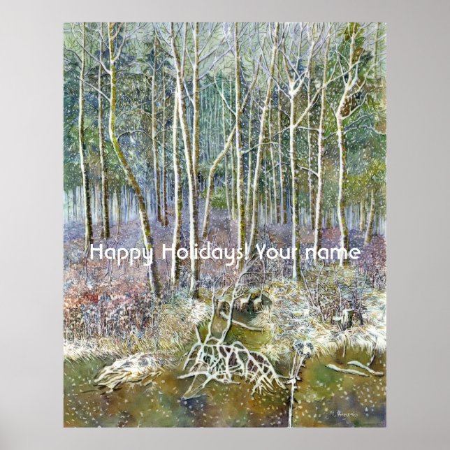 Affiche forêt d'hiver peinture aquarelle (Devant)