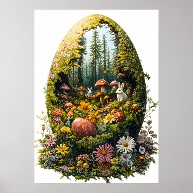 Affiche Forêt d'Oeufs de Pâques Imaginaire Nature Mur Art (Devant)