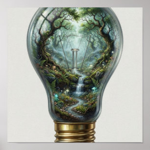 Affiche Forêt Enchantée à l'Intérieur d'une Ampoule – Nat