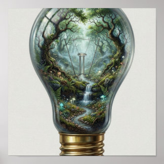 Affiche Forêt Enchantée à l'Intérieur d'une Ampoule – Nat 
