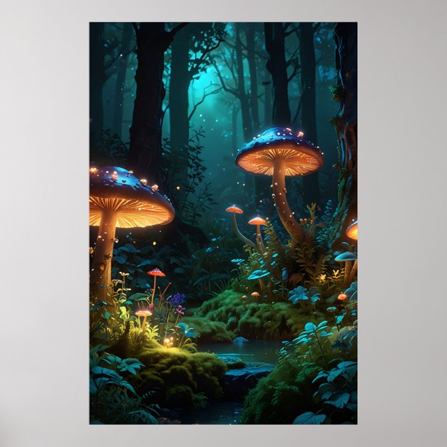 Affiche Forêt enchantée avec Créatures Imaginaires et Glow (Devant)