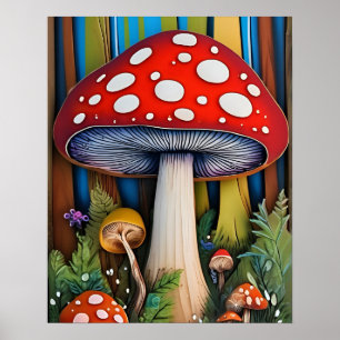 Affiche Forêt enchantée couleur champignon