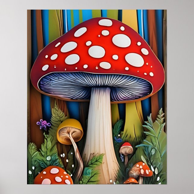 Affiche Forêt enchantée couleur champignon (Devant)