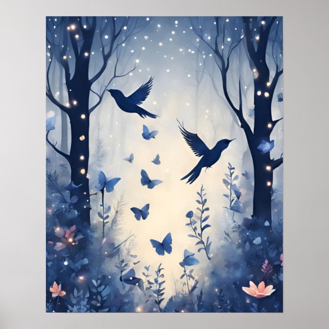 Affiche Forêt enchantée Fleur DOUCE BLEU (Devant)
