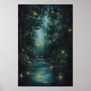 Affiche Forêt Enchantée Lucioles Art Imprimable Magique
