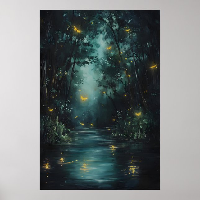 Affiche Forêt Enchantée Lucioles Art Imprimable Magique (Devant)