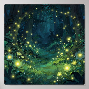 Affiche Forêt Enchantée Lueur Nuit Magique