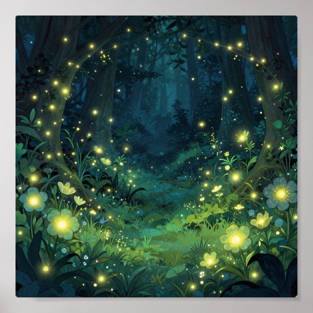 Affiche Forêt Enchantée Lueur Nuit Magique (Devant)