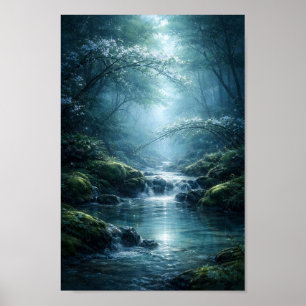 Affiche Forêt Enchantée Rivière Sous Clair de Lune Art
