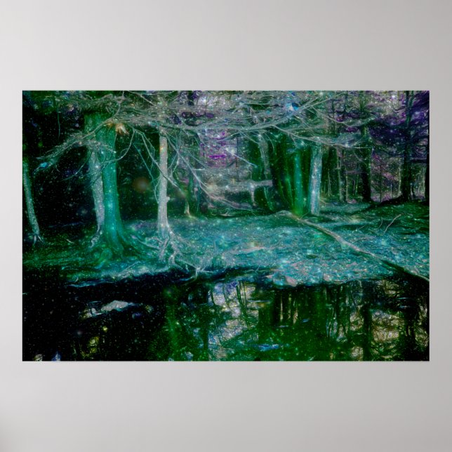 Affiche Forêt enchantée sombre Étang de fantasy Art (Devant)