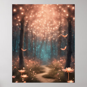 Affiche Forêt enchantée TURQUOISE PEACH PETITS LUMIÈRES