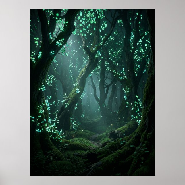 Affiche Forêt Fantastique Enchantée Lumineuse (Devant)