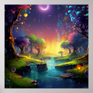 Affiche Forêt Fantastique Enchantée - Orbes Lumineuses Mag