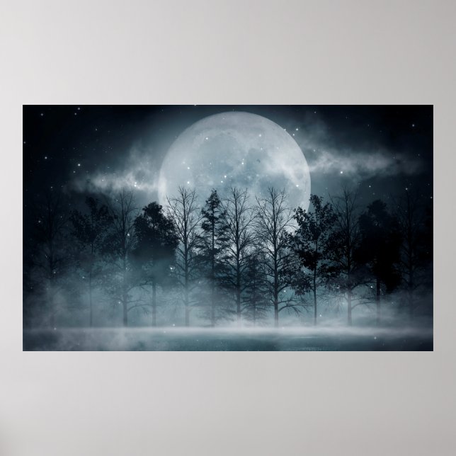 Affiche Forêt foncée. Scène sombre et sombre avec des arbr (Devant)