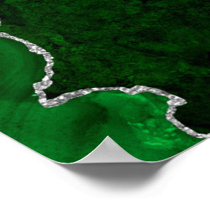 Affiche Forêt Glamouruse Vert Marbre Chic Paillettes Argen