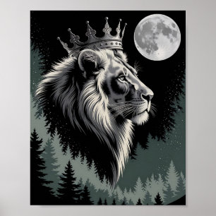 Affiche Forêt Lunaire du Lion Couronné Majestueux