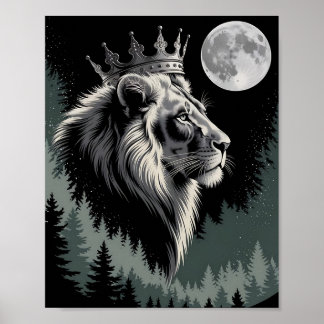 Affiche Forêt Lunaire du Lion Couronné Majestueux
