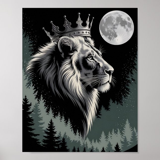 Affiche Forêt Lunaire du Lion Couronné Majestueux (Devant)