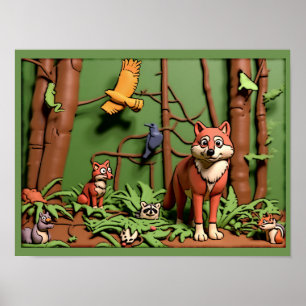 Affiche Forêt Magique - Animaux de la Forêt