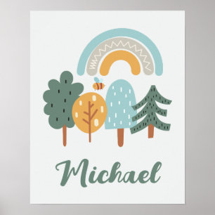 Affiche Forêt magique arc-en-ciel mignonne