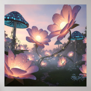 Affiche Forêt Magique en Fleur avec des Fleurs de Rêve Lum