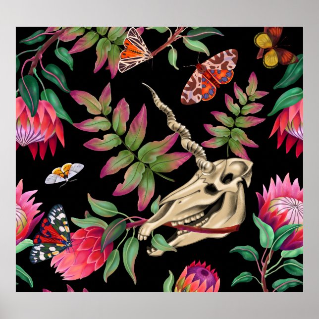 Affiche Forêt magique Unicorn Motif foncé. (Devant)