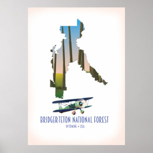 Affiche Forêt nationale de Bridger-teton, carte du wyoming