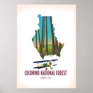 Affiche Forêt nationale de Coconino Arizona USA carte