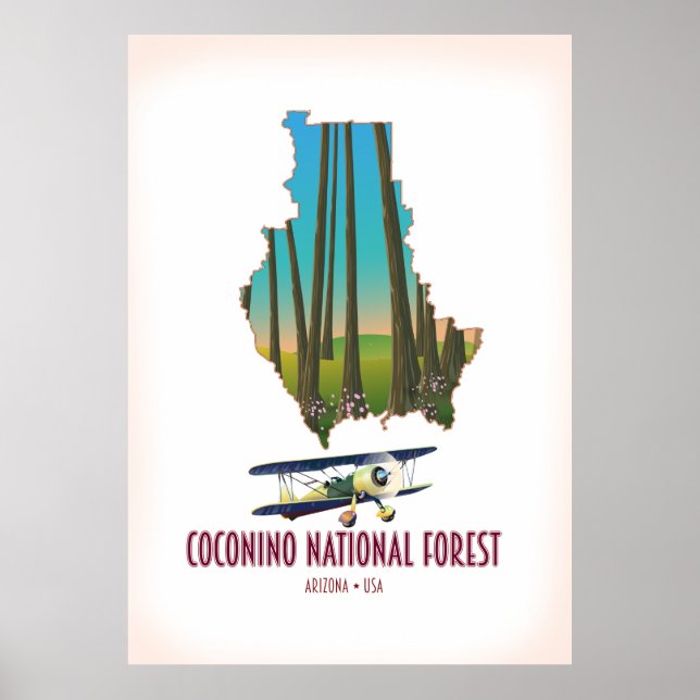 Affiche Forêt nationale de Coconino Arizona USA carte (Devant)