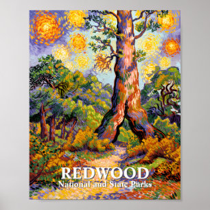 Affiche Forêt nationale de Redwood dans le style Van Gogh