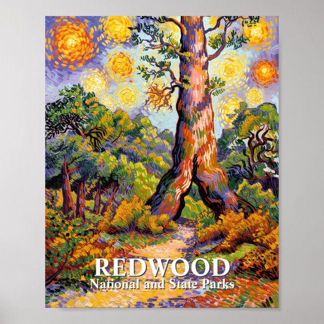 Affiche Forêt nationale de Redwood dans le style Van Gogh  (Devant)