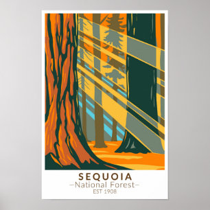 Affiche Forêt nationale de Sequoia Californie Vintage