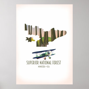 Affiche Forêt nationale supérieure Minnesota carte vintage