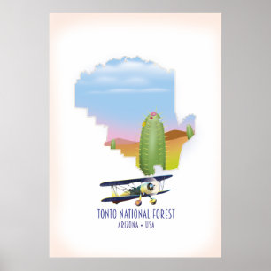 Affiche Forêt nationale Tonto Arizona États-Unis carte