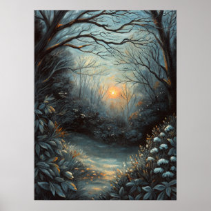 Affiche Forêt Nocturne Coucher de Soleil Rivière Art