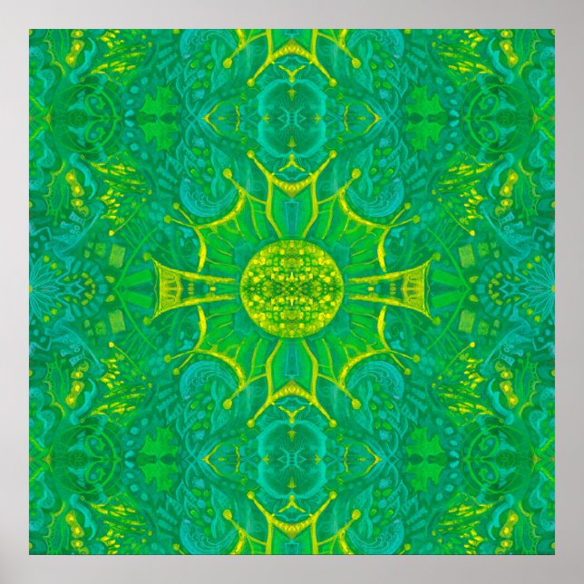 Affiche Forêt papillon Bohème Arabesque Mandala Vert (Devant)