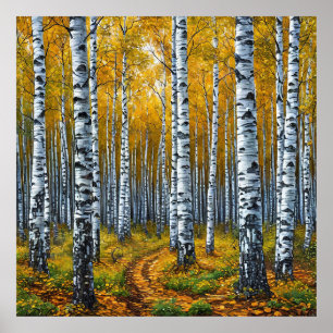 Affiche Forêt pittoresque de bouleaux à l'automne