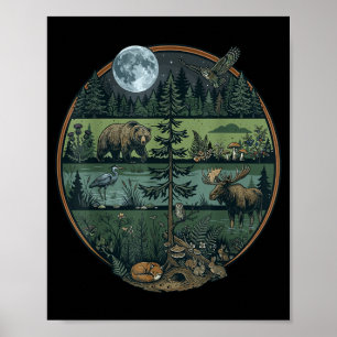 Affiche Forêt rétro arbres nature faune extérieur hommes