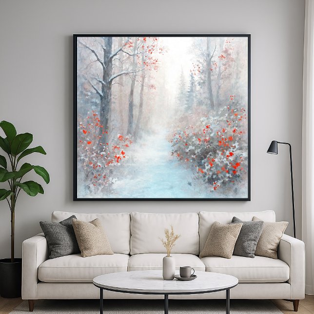 Affiche Forêt rouge et enneigée - Art de style impressionn (Créateur téléchargé)