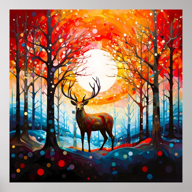 Affiche Forêt sauvage contemporaine Cerf (Devant)