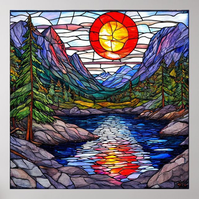 Affiche 🌳 Forêt Scénique du Lac Mosaic Mountain (Devant)
