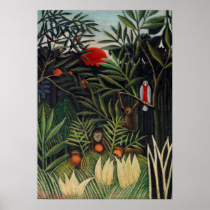Affiche Forêt tropicale avec singes par Henri Rousseau.